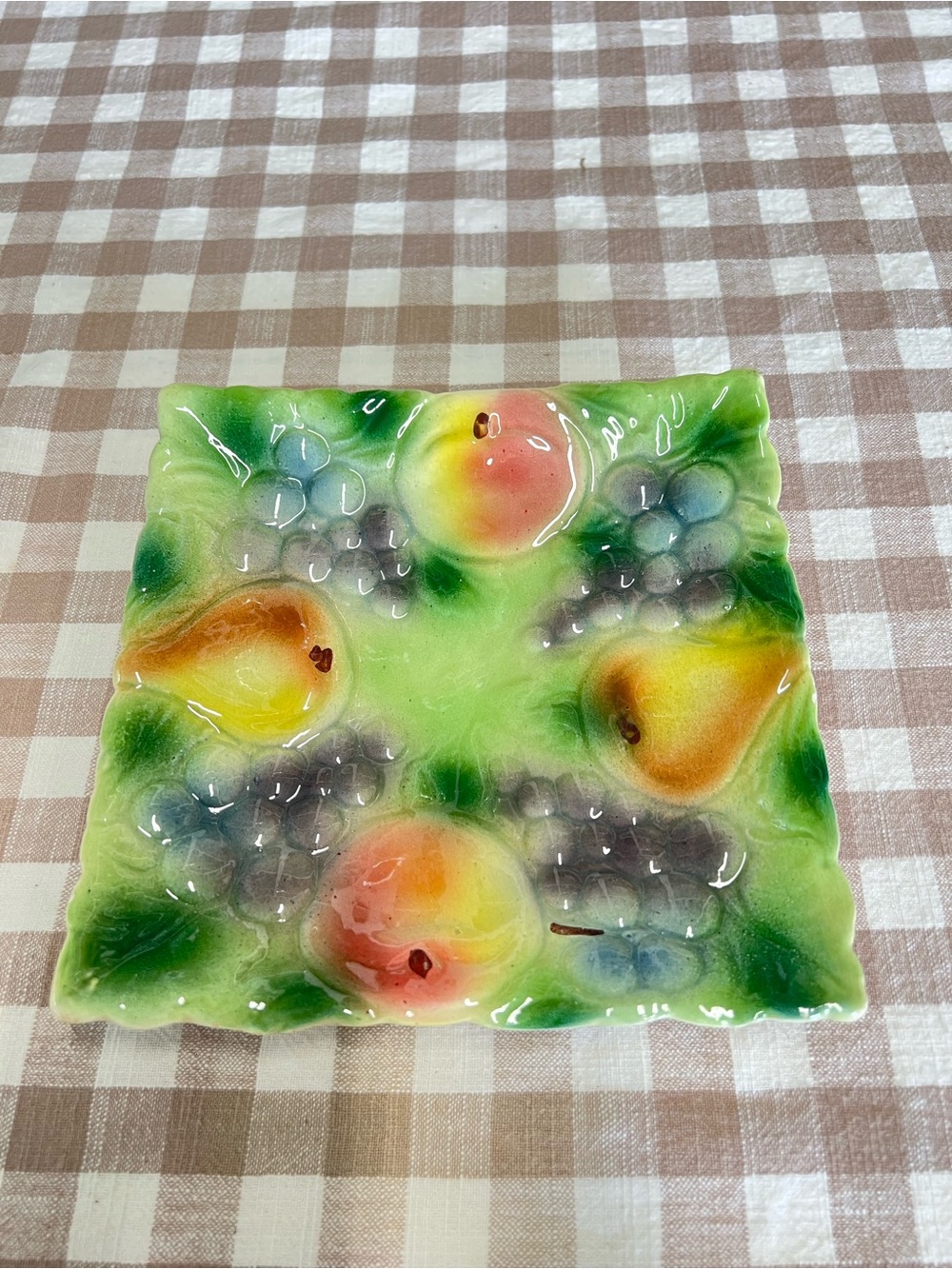 Vintage Italy fruit embossed square plate decor grandma core